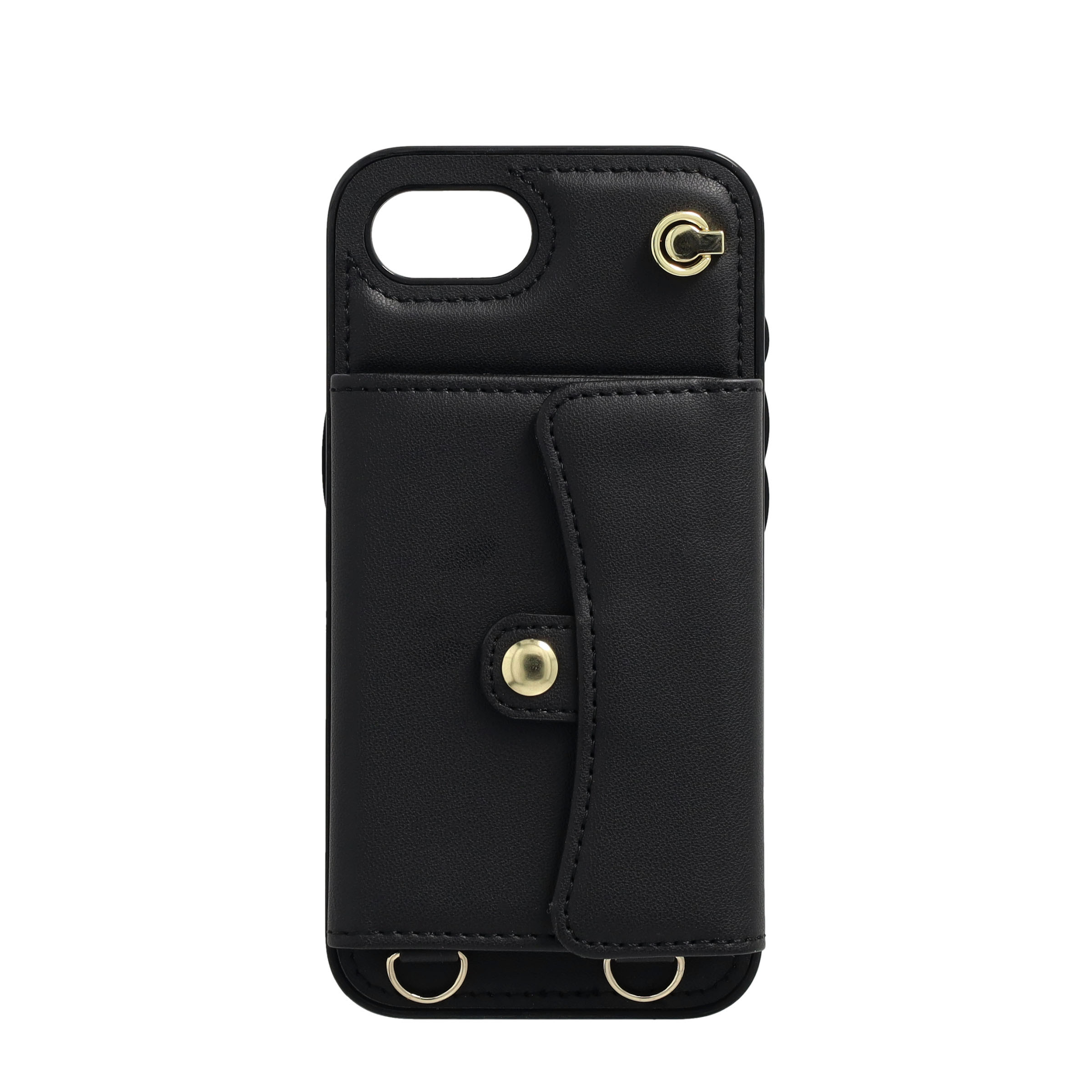 iPhone 16e Necklace Leder Schutz Hülle mit Kartenfach   Handykette (140cm) - Schwarz