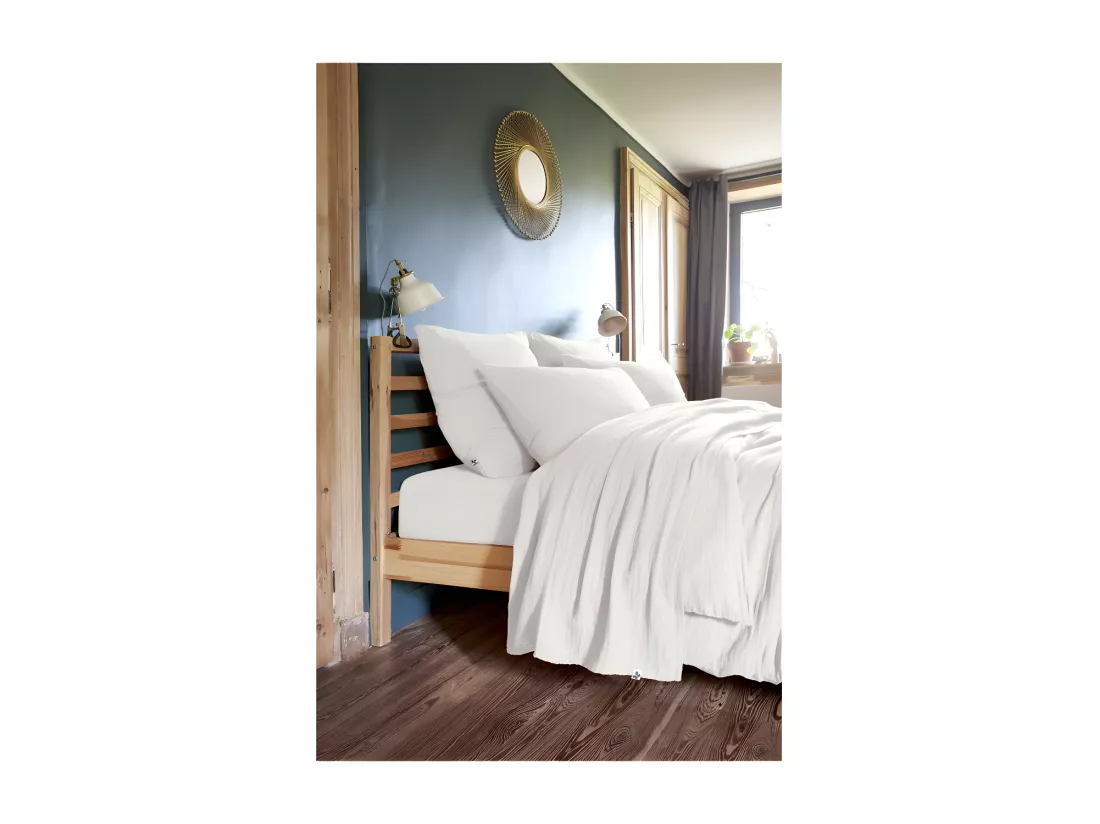 Drap plat 240 x 300 cm en double gaze de coton blanc - PEPA