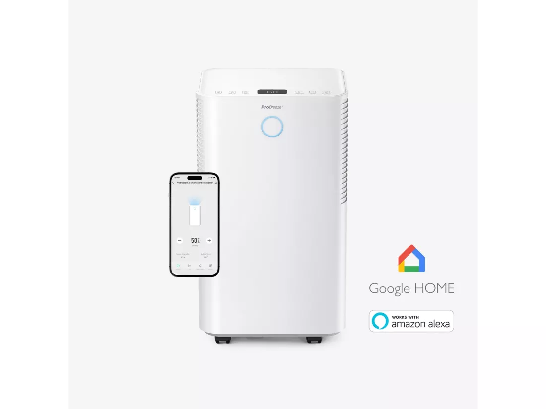 Pro Breeze Déshumidificateur silencieux 12ljour omnidry avec mode linge et contrôle via application intelligente pour pièces jusqu'à 20 m²
