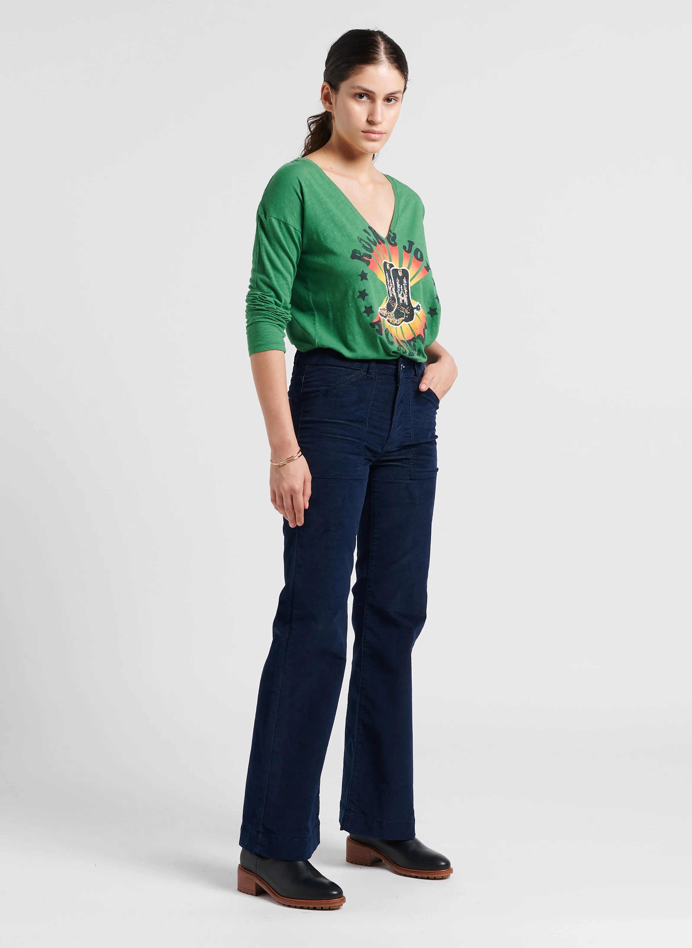 GATSBY - Pantalon évasé en coton mélangé | Bleu