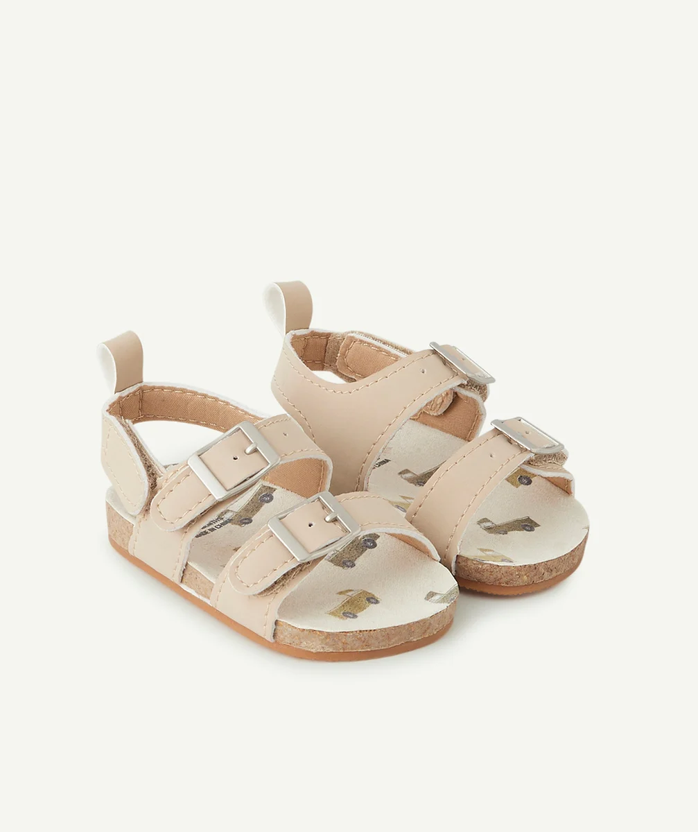 CHAUSSONS STYLE SANDALES BÉBÉ GARÇON BEIGES AVEC BOUCLES