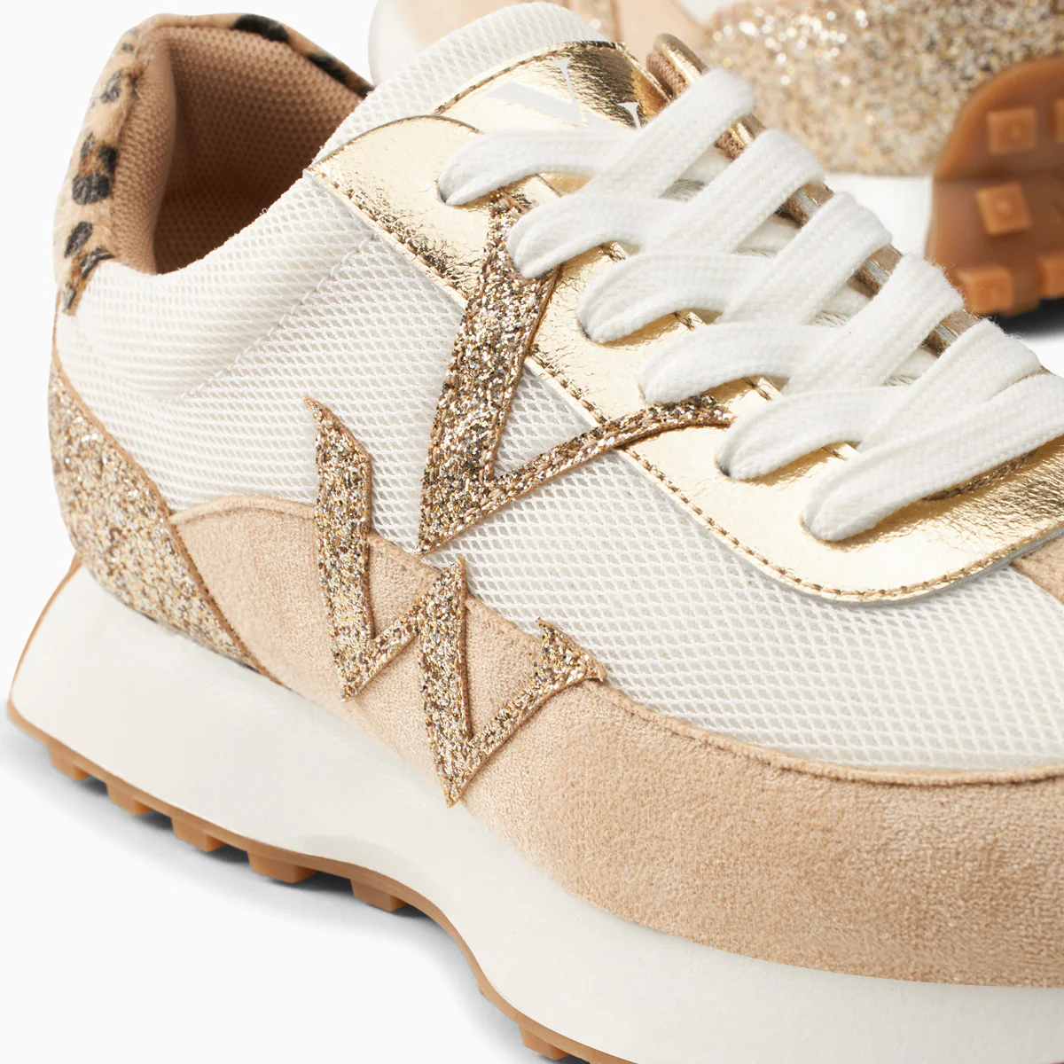 Sneakers-Baskets monogramme Faustine ivoire et beige à semelle running
