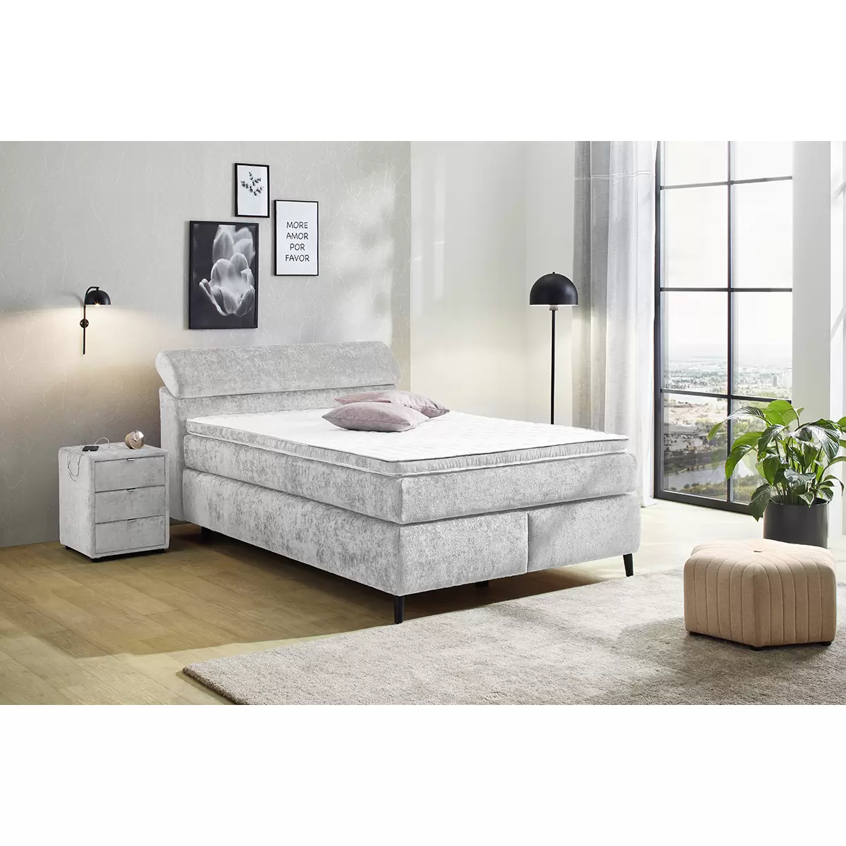 Boxspringbett Dora 140x200 Hellgrau