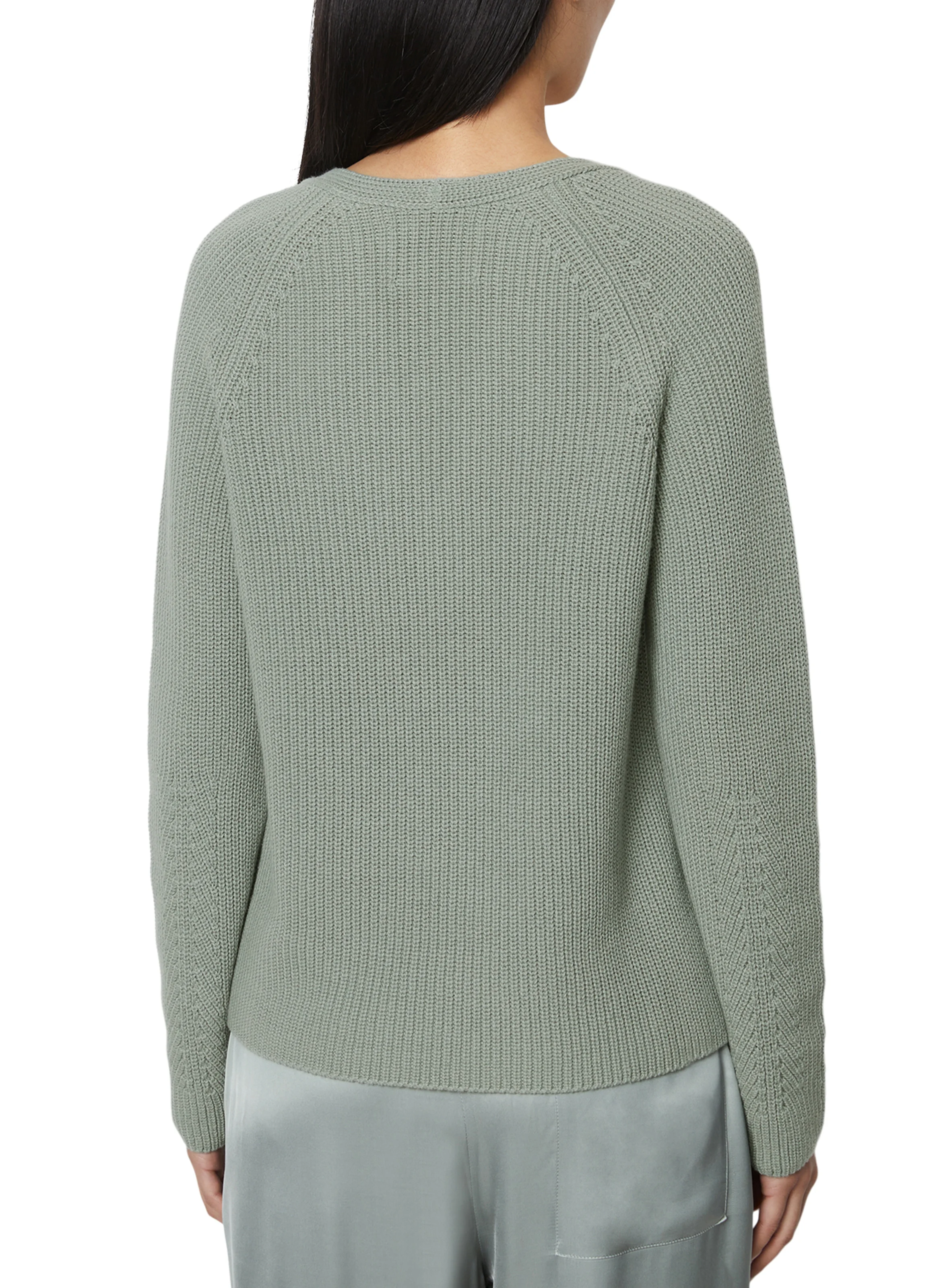 Pull droit col V en coton bio | Vert