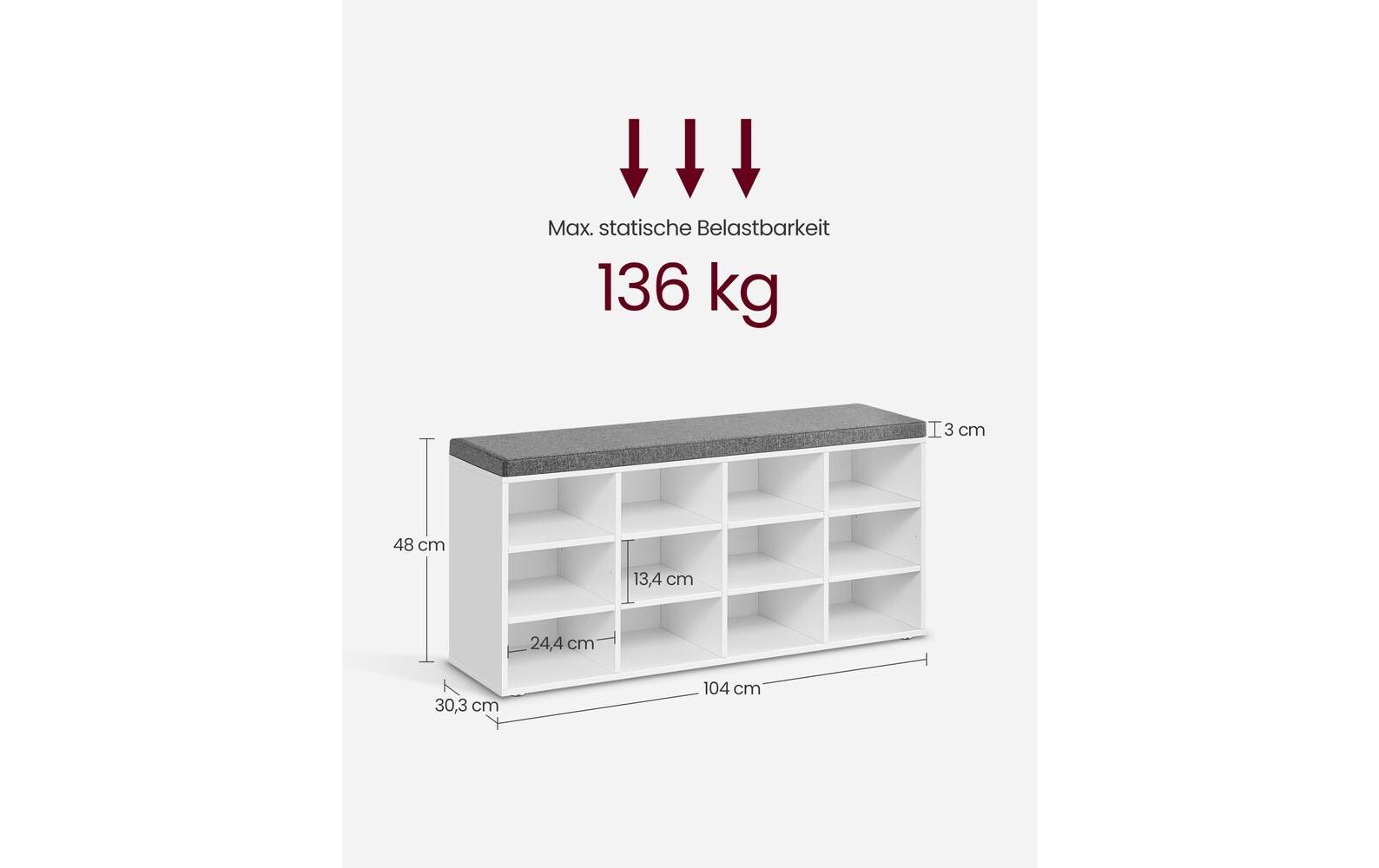Schuhschrank mit Polster 104 x 48 cm, Grau/Weiss<br>Schuhorganizer