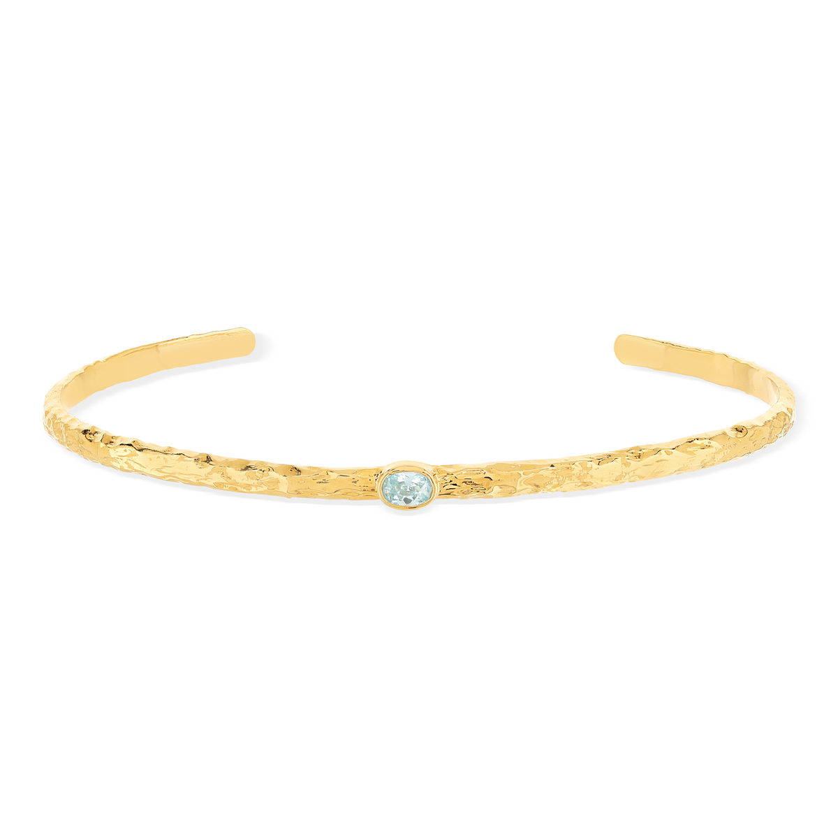 Bracelet plaqué or jaune strié pierre synthétique bleue 58 mm.