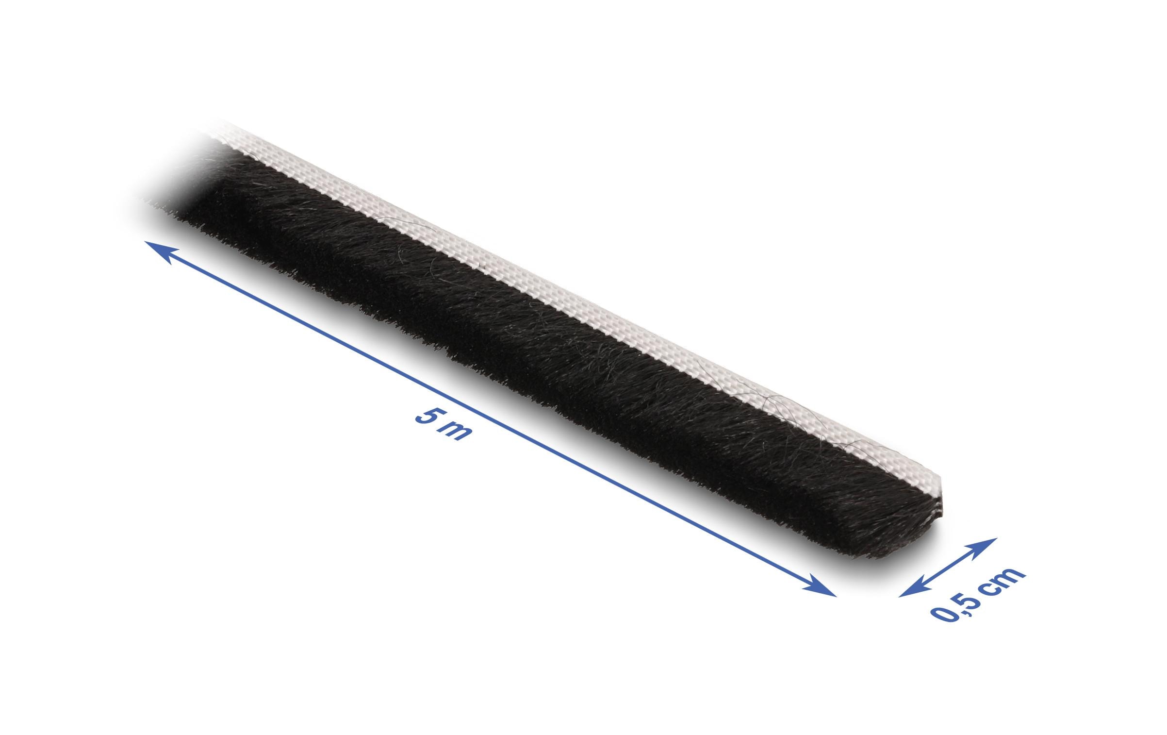 Bürstenstreifen selbstklebend schwarz, 5mm - 5mDelock Bürstenstreifen selbstklebend 5 mm – Länge 5 m schwarz