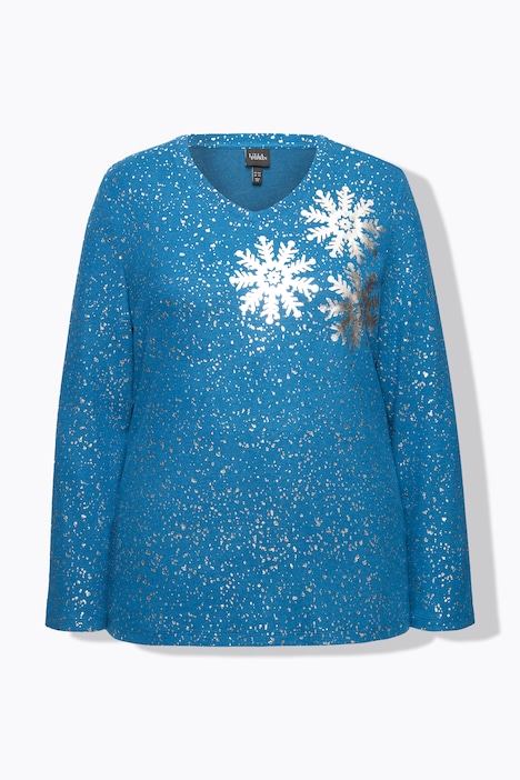 Sweatshirt, Schneeflocken, V-Ausschnitt, Langarm