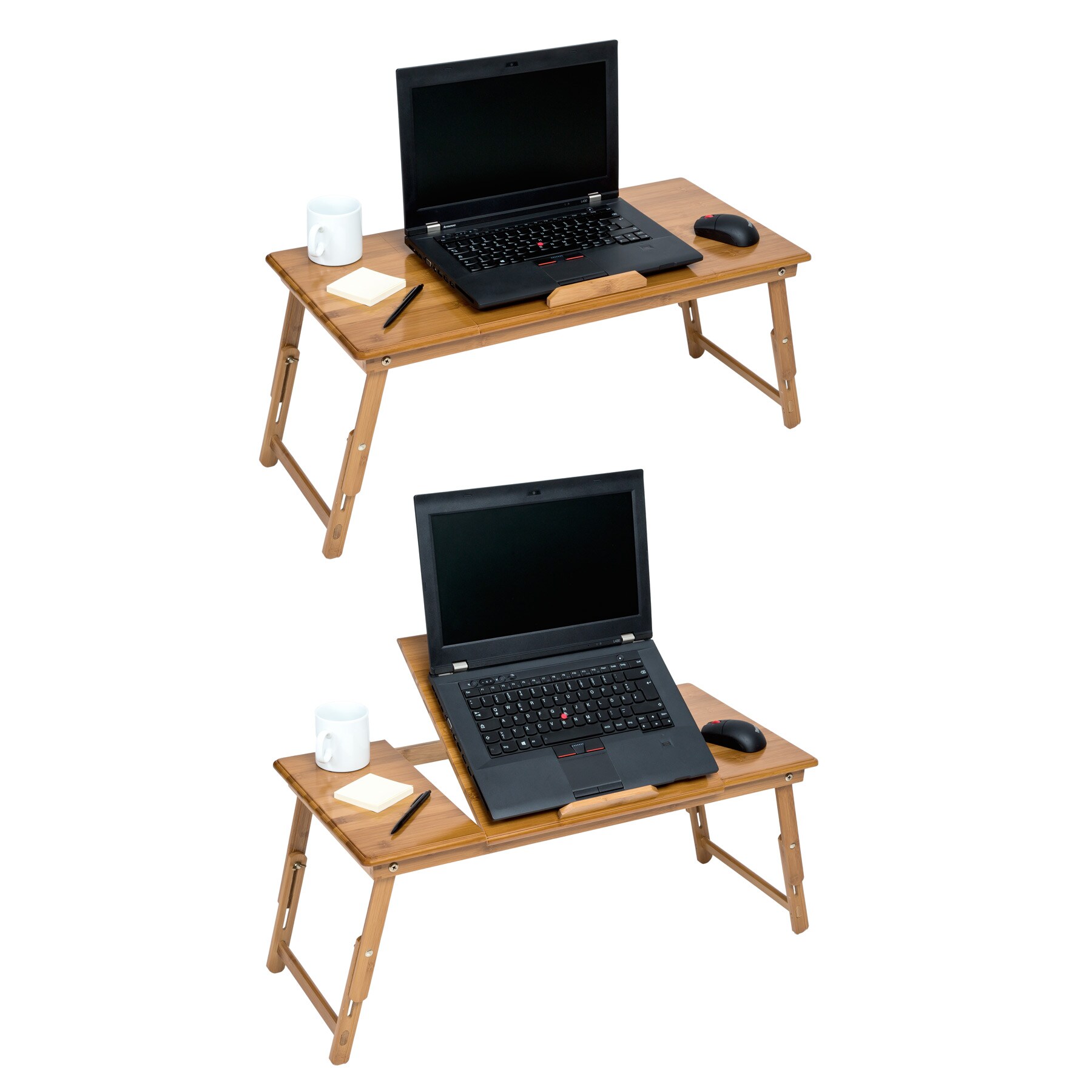 tectake® Laptoptisch, aus Bambus, klappbar und höhenverstellbar, ideale Belüftung, 72 x 35 x 26 cm