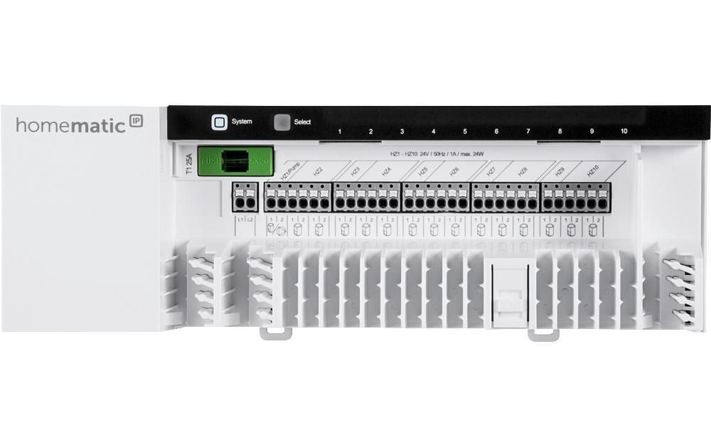 Smart Home Funk-Fussbodenheizungsaktor 24 V 10-fach<br>Zur komfortablen Steuerung der Fussbodenheizung und Bodenheizung – HmIP-FAL24-C10