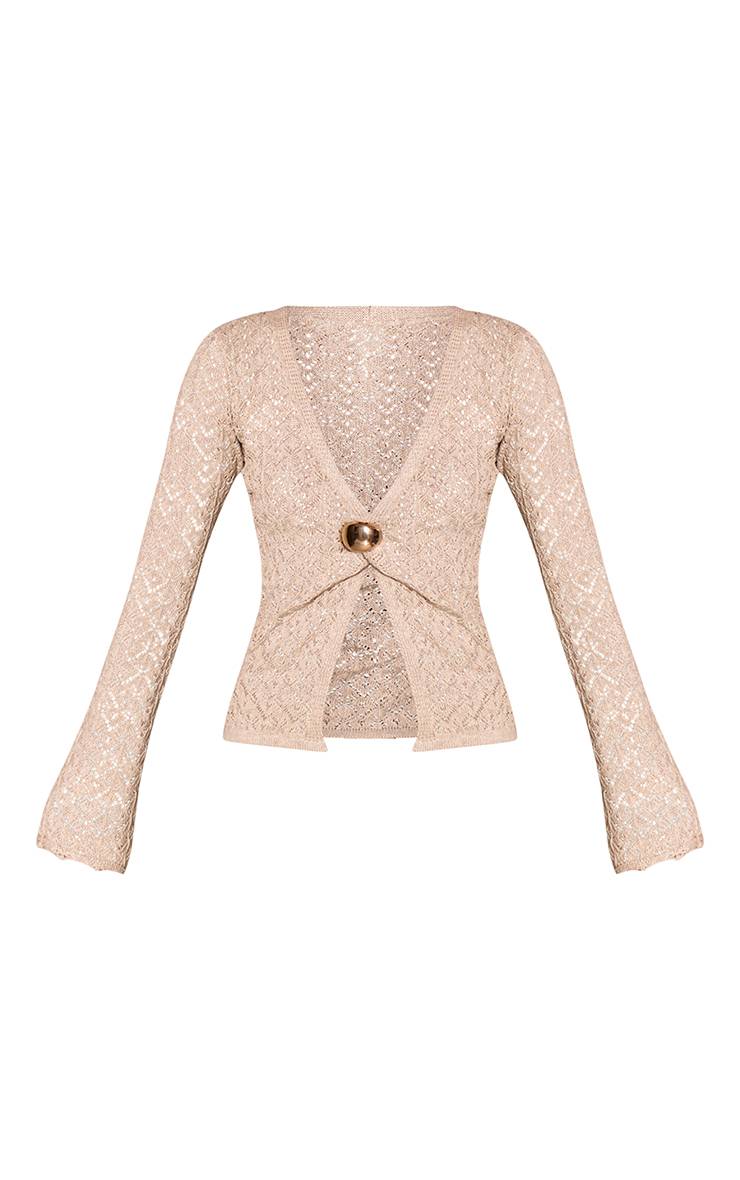 Taupe Haut À Manches Longues En Maille Crochet Avec Détails Ornementaux