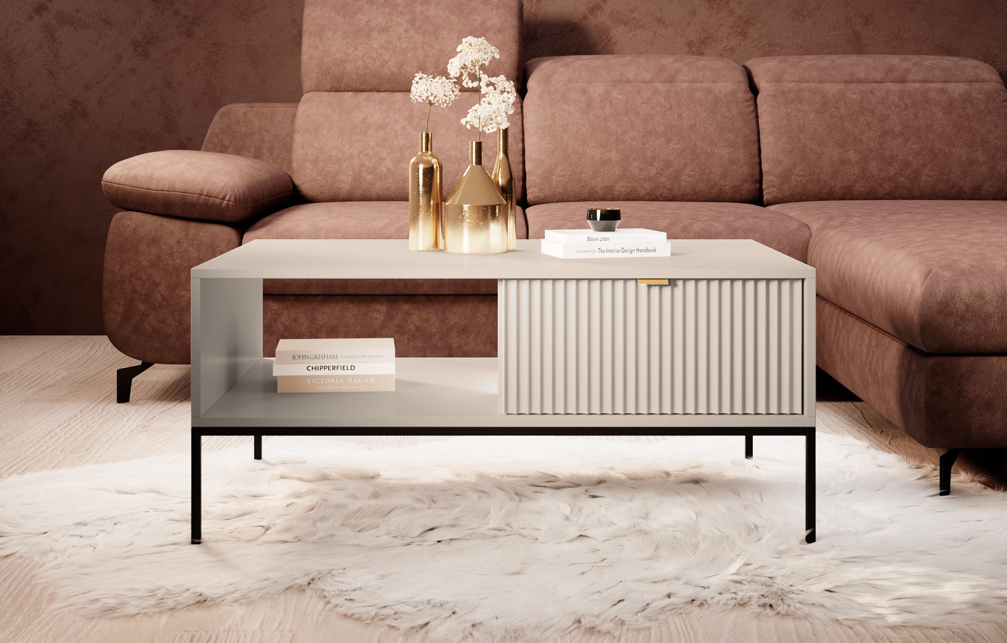 Navil - Salontafel met 2 lades - Beige - 104x68x46 cm