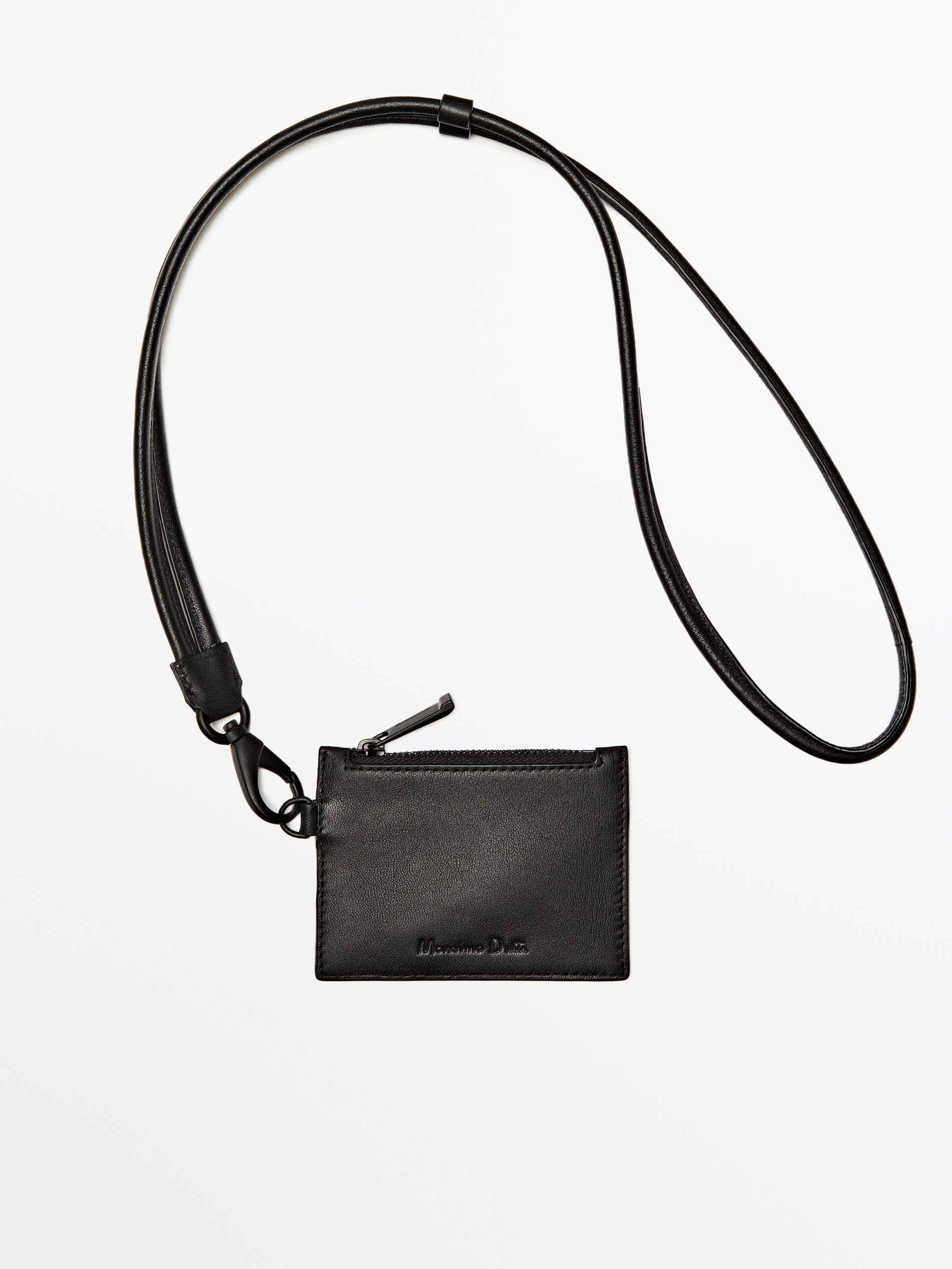 Porta-cartões de couro com alça - PRETO