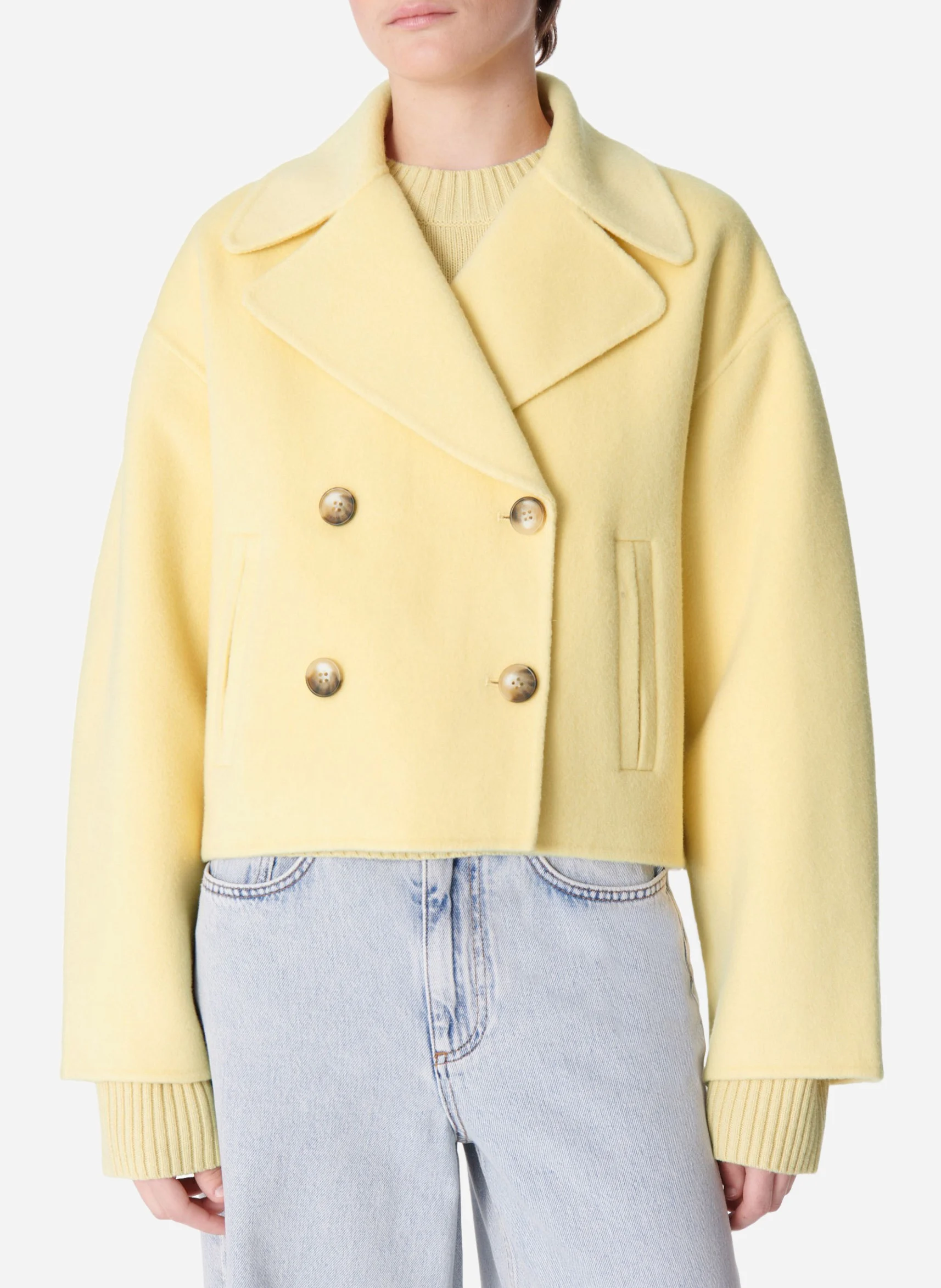 CARLIN - Manteau court en laine mélangée | Jaune