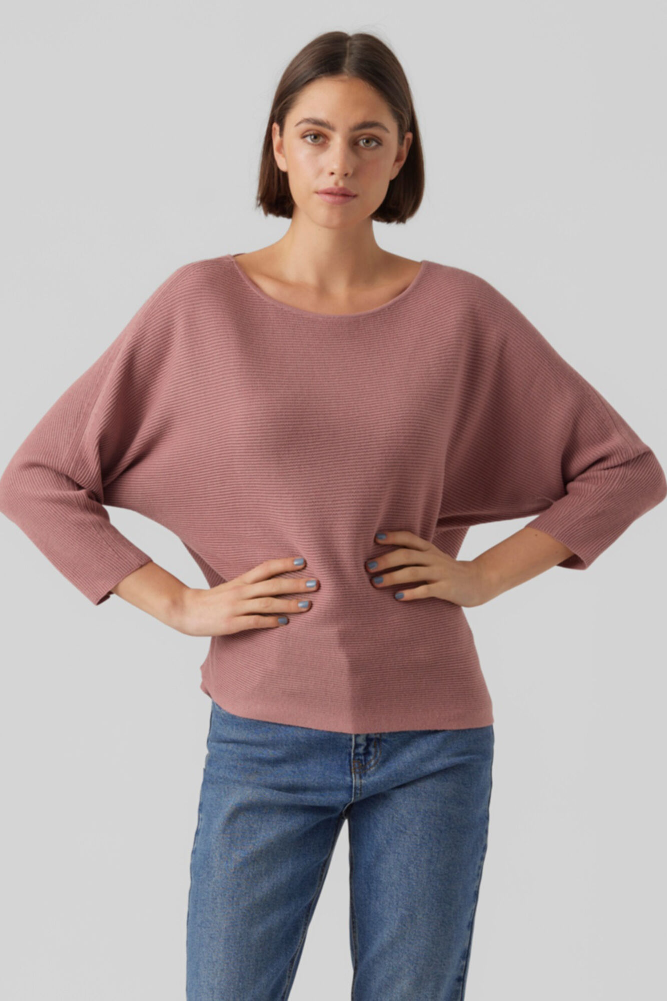 Top de punto manga 3/4 cuello barco - Lila