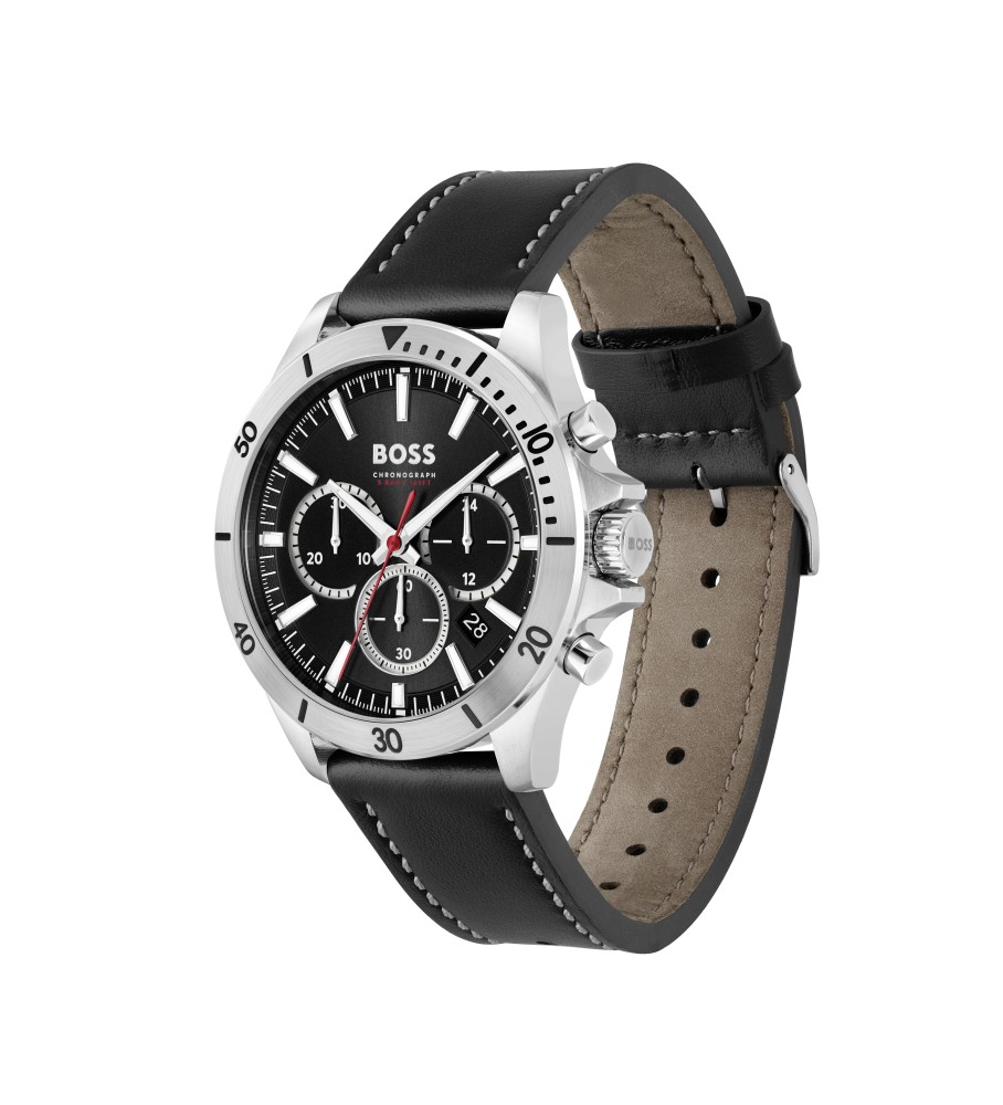 Relógio analógico BOSS com pulseira de couro Troper Black