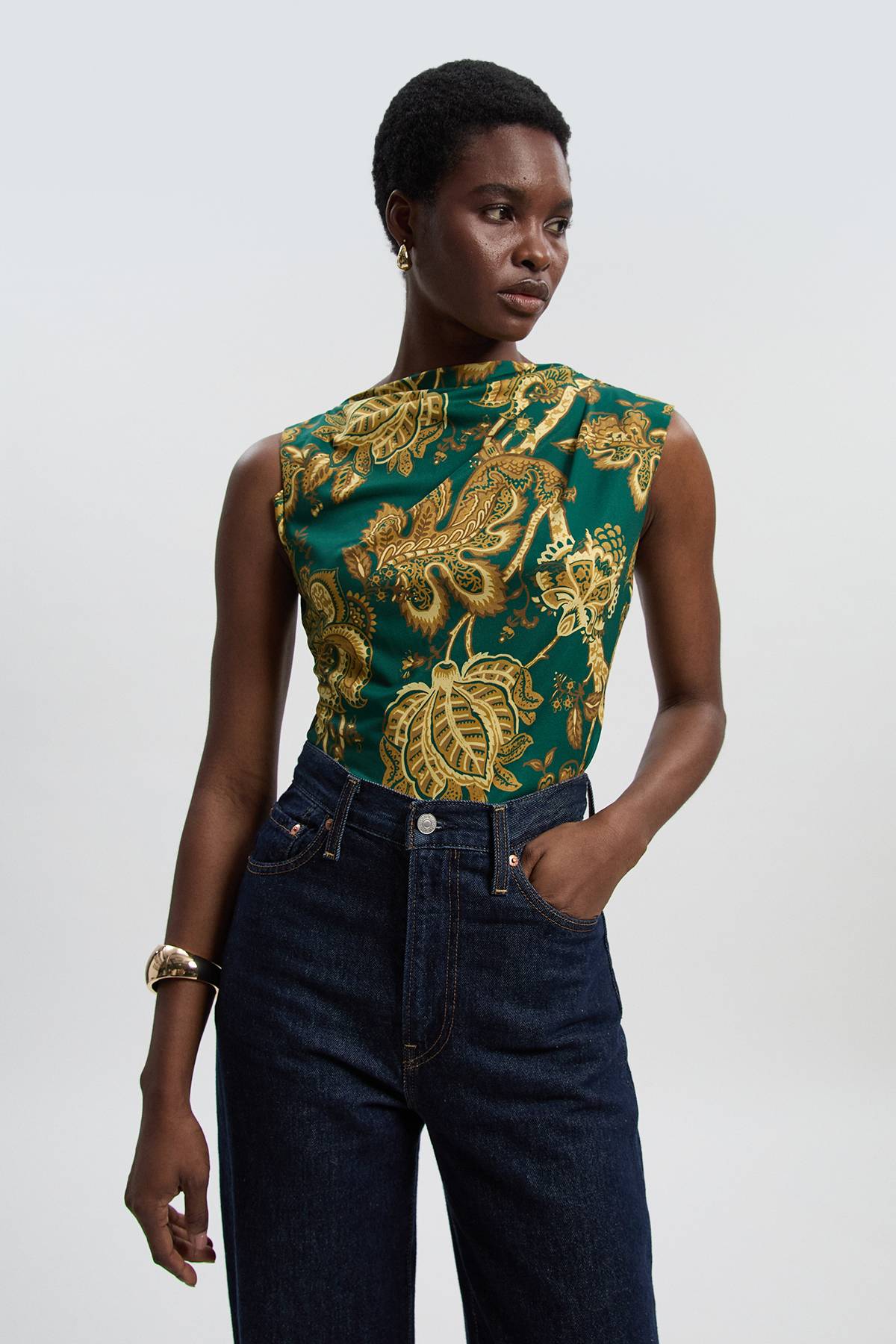 KarenMillen Haut Sans Manches En Crêpe À Imprimé Cachemire Et Encolure Asymétrique