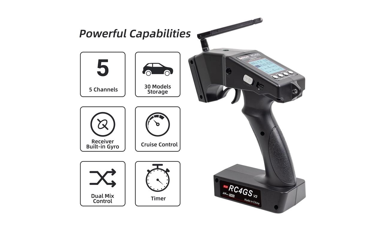 Fernsteuerung RC4GS V3 2.4 GHz, 5 Kanal, mit Empfänger<br>5-Kanal Sender für RC Fahrzeuge, inklusive Empfänger
