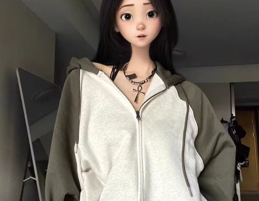Dreamkura - Tweekleurige oversized hoodie met rits