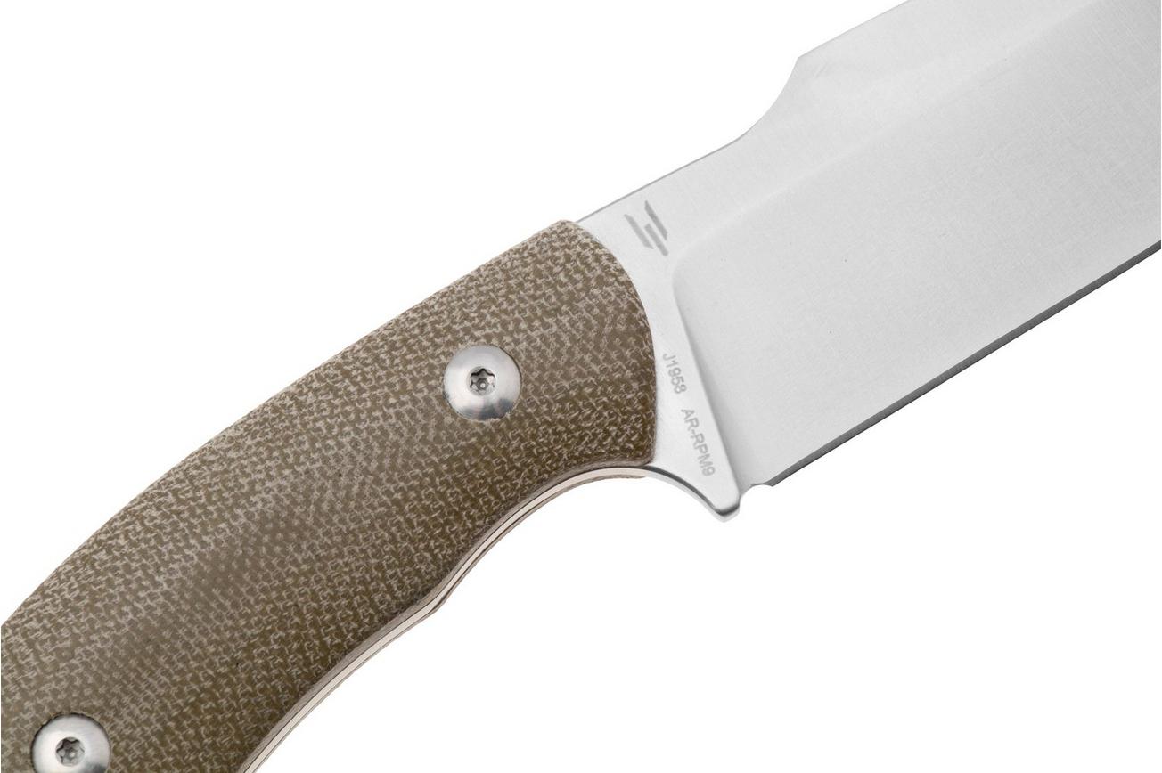 CJRB Mutt J1958-ODG Satin AR-RPM9, Green Micarta, vaststaand mes, Jonathan Shaw design