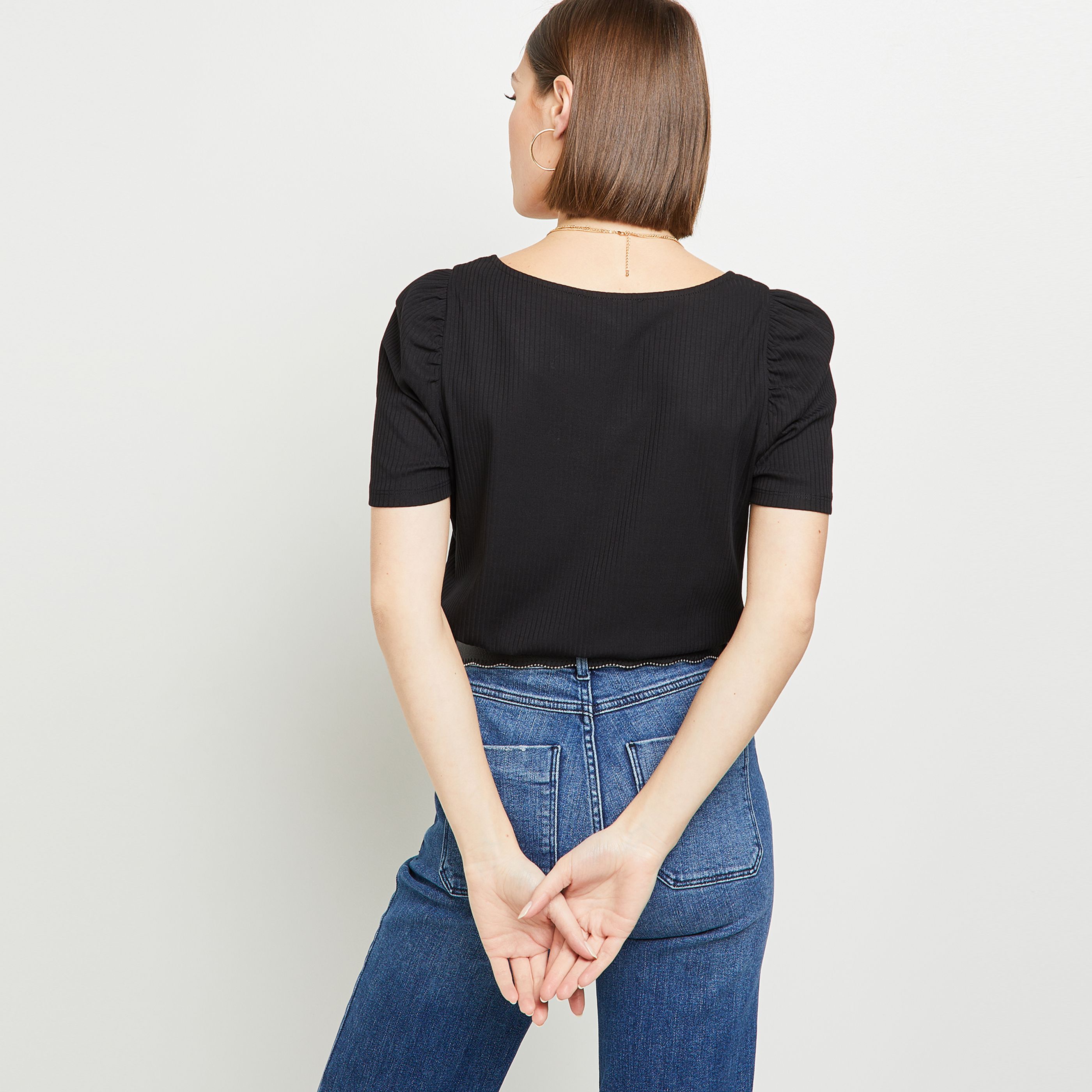 Tshirt côtelé femme - NOIR