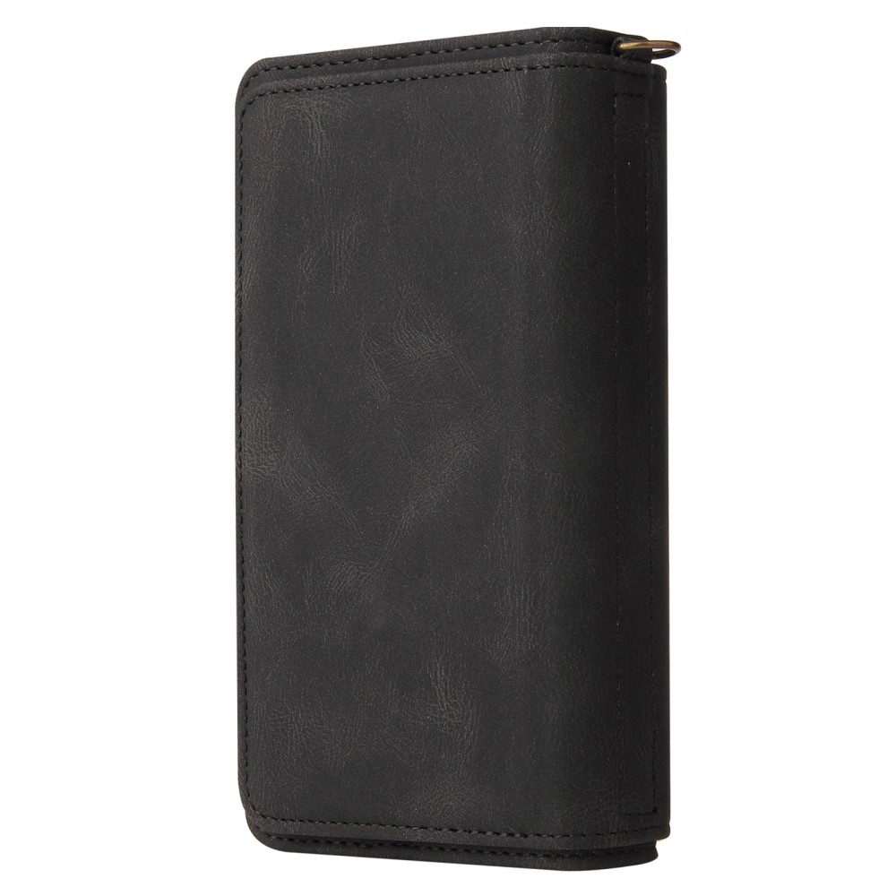 iPhone 14 Pro Leder Wallet Etui Tasche mit 13 Kartenfächern   Münzfach - Schwarz