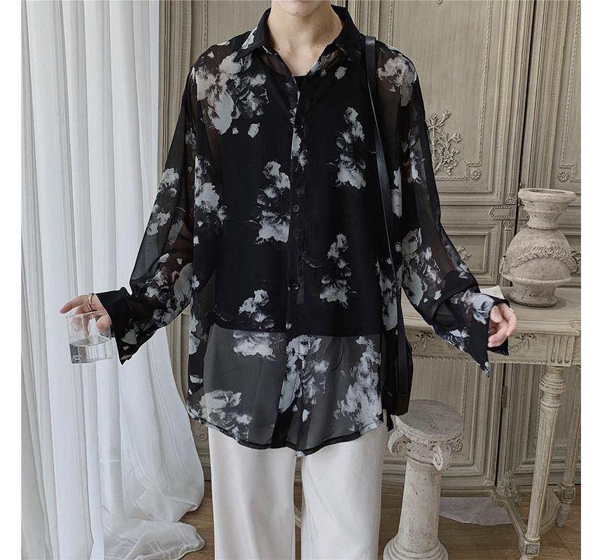 Adotuastic - Oversized overhemd met lange mouwen en bloemenprint
