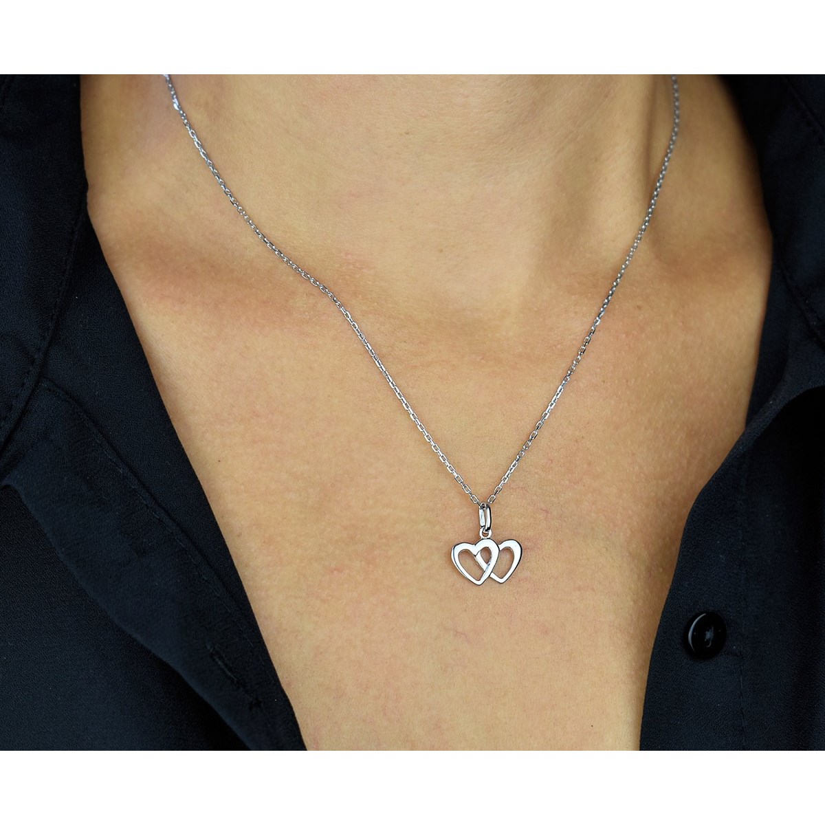 Collier 2 coeurs liés Argent 925 Rhodié
