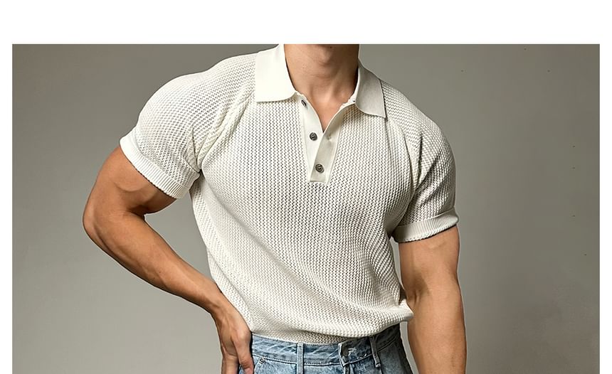 Okwano - Poloshirt met korte mouwen en effen breisel