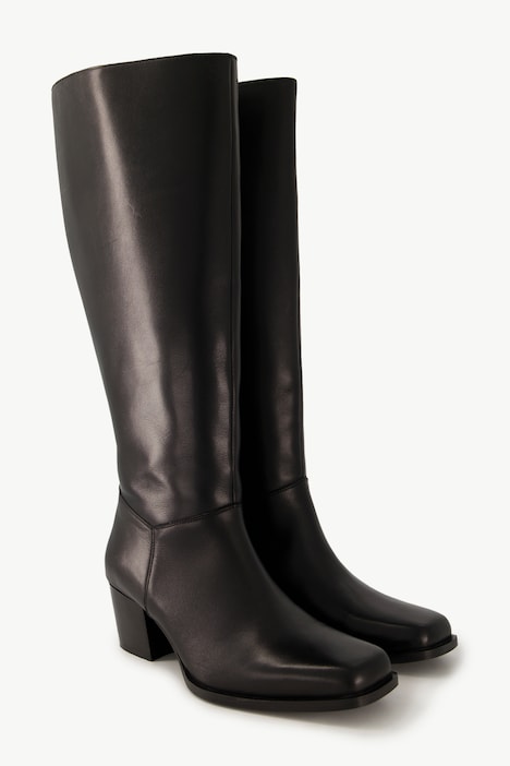 Lederstiefel, XXL-Schaft, Elastikeinsatz, Weite H