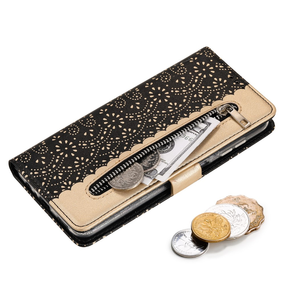 Samsung Galaxy A54 5G Leder Tasche Flip Cover mit Reissverschluss - Schwarz / Gold