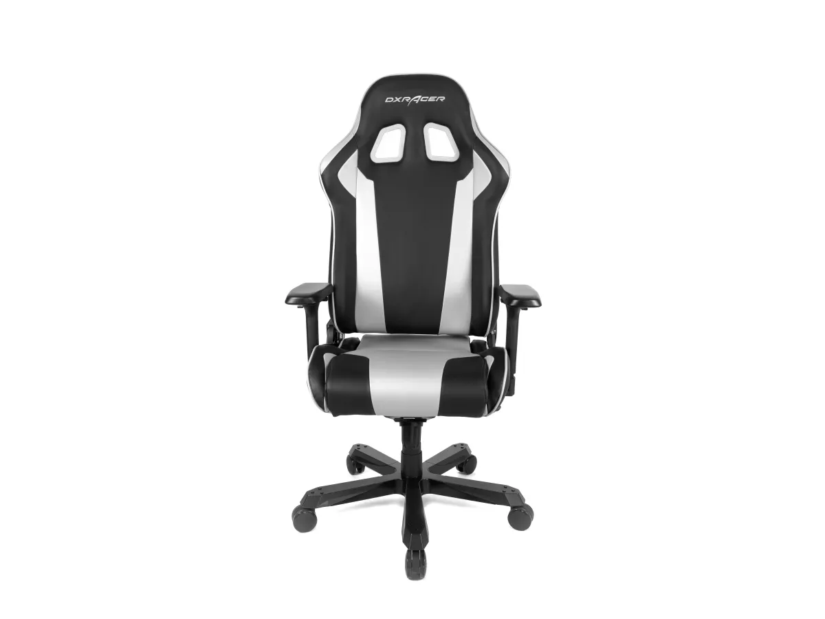 DXRacer King Series OH/KA99 - Stol - ergonomisk - høj ryg - armstøtter - T-formet - vippe - drejeled - aluminium, polyuretan kunstigt læder, højdensistets støbt skum, stålramme, koldstøbt skum - sort, hvid