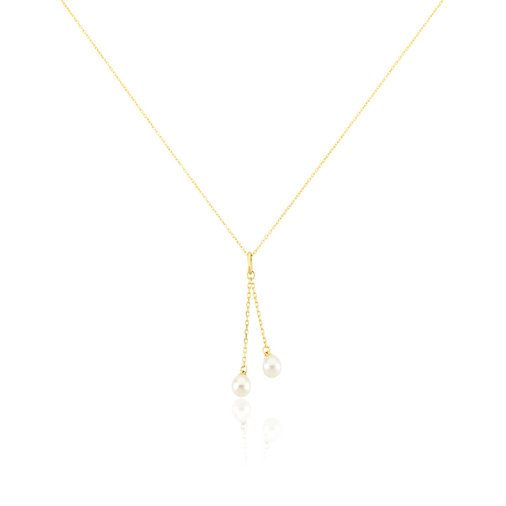 Collier Carrine 2 Fils Or Jaune Perle De Culture