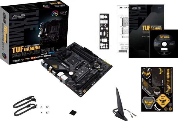 ASUS TUF GAMING B550M-PLUS WIFI II - Bundkort - micro ATX - Socket AM4 - AMD B550 Chipset - USB-C Gen2, USB 3.2 Gen 1, USB 3.2 Gen 2 - 2.5 Gigabit LAN, Wi-Fi 6, Bluetooth - onboard grafik (CPU påkrævet) - HD Audio (8-kanaler)
