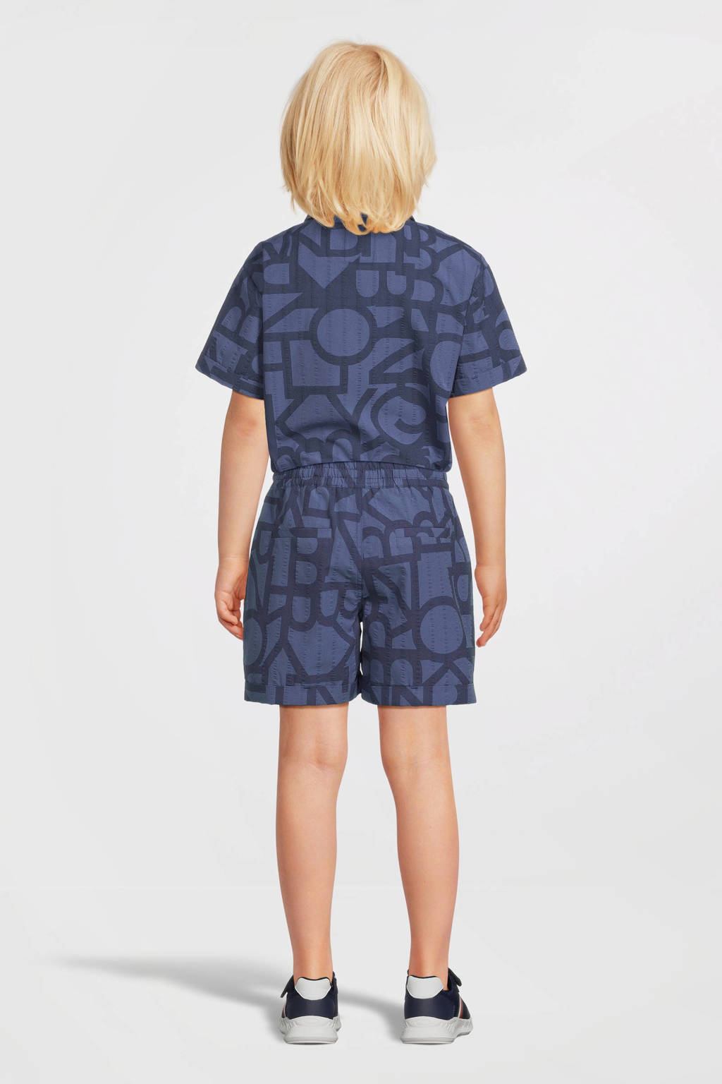 Me & My Monkey overhemd Patrice metall over print blauw