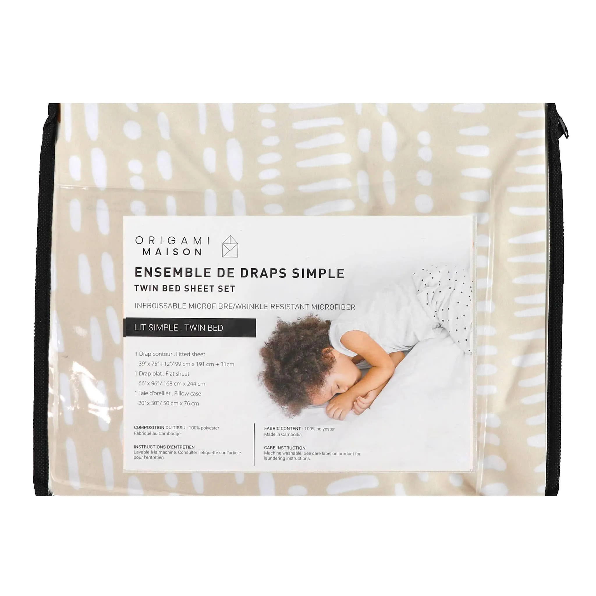 Origami Maison Ensemble Draps Lit Simple  - Beige