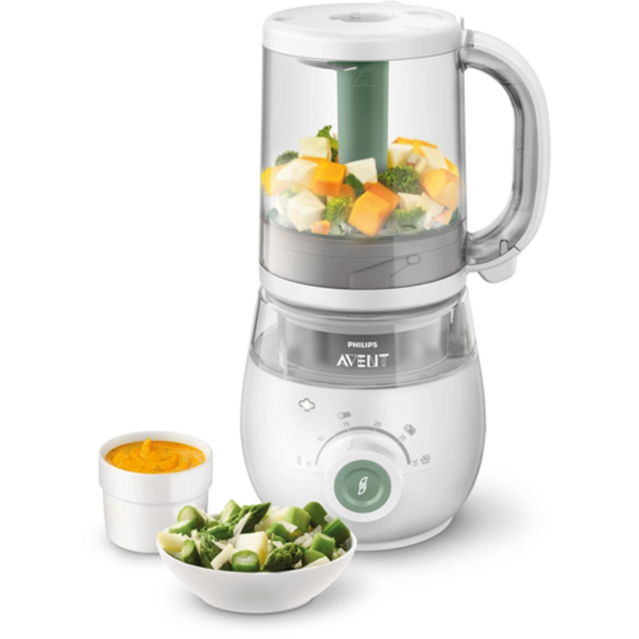 Philips Avent Babynahrungszubereiter 4-in-1 Dampfgarer und Mixer SCF88501 in grün inkl. Aufbewahrungssystem für Babynahrung SCF72120