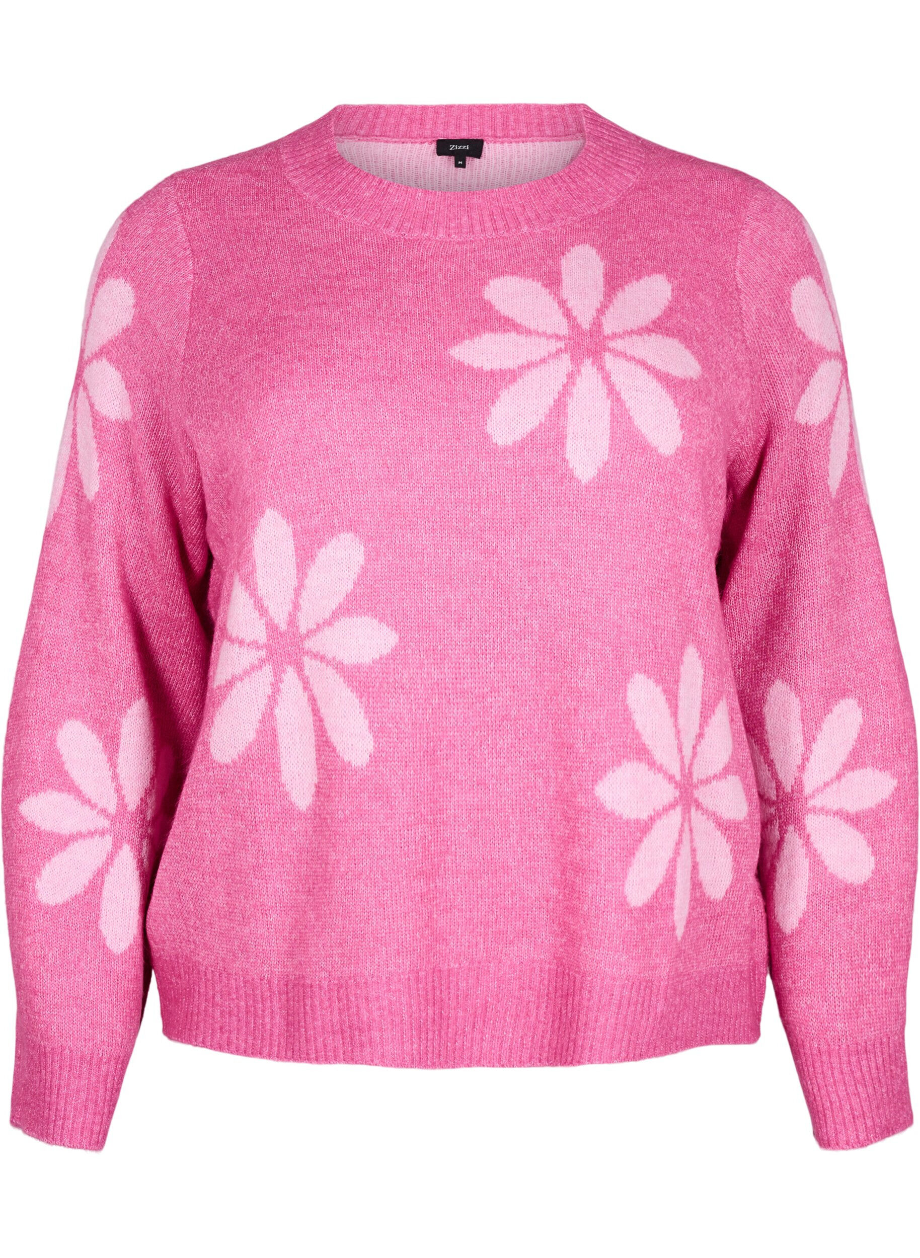 Strikbluse med blomster