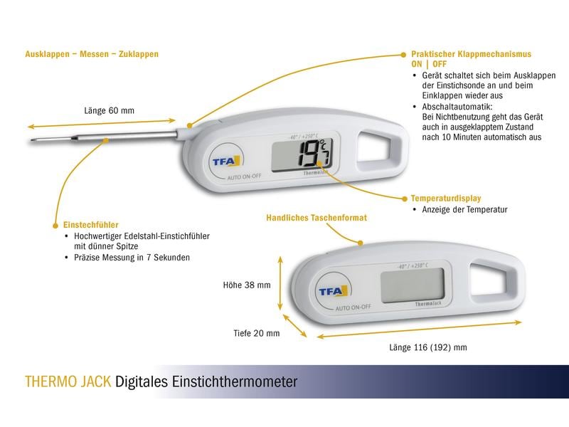 TFA Dostmann Einstichthermometer THERMO JACK, Weiss Digitales Einstichthermometer