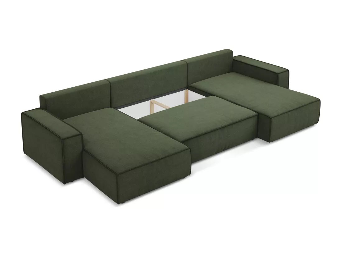 Canapé d'angle panoramique convertible en tissu texturé - olive - KIMO