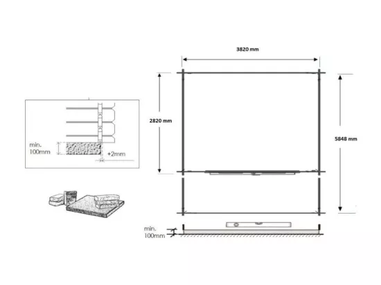 Abri de jardin en bois - 4x3 m + terrasse avec balustrade et avant-toit en bois - 24 m2 - DOM337+DOM392+DOM393+POD04 - ALTANKA