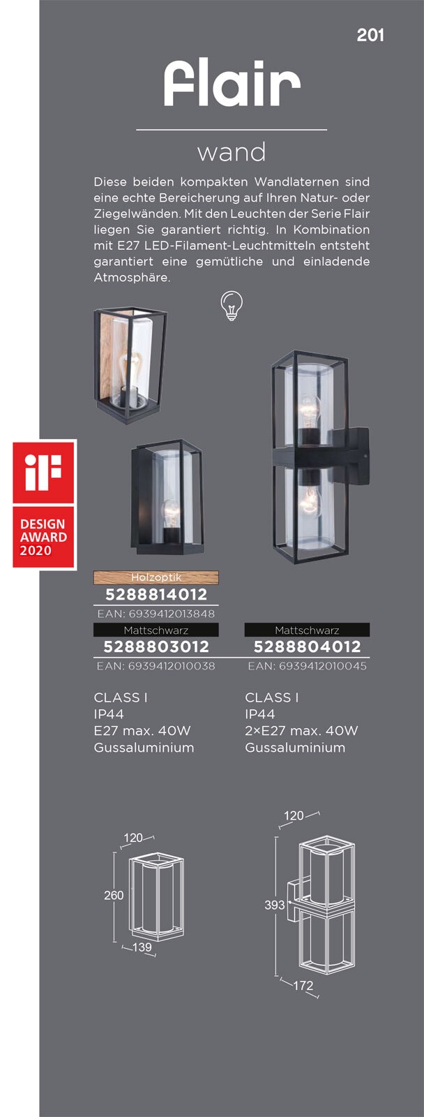 ECO-LIGHT Retrofit Außenwandleuchte FLAIR II
