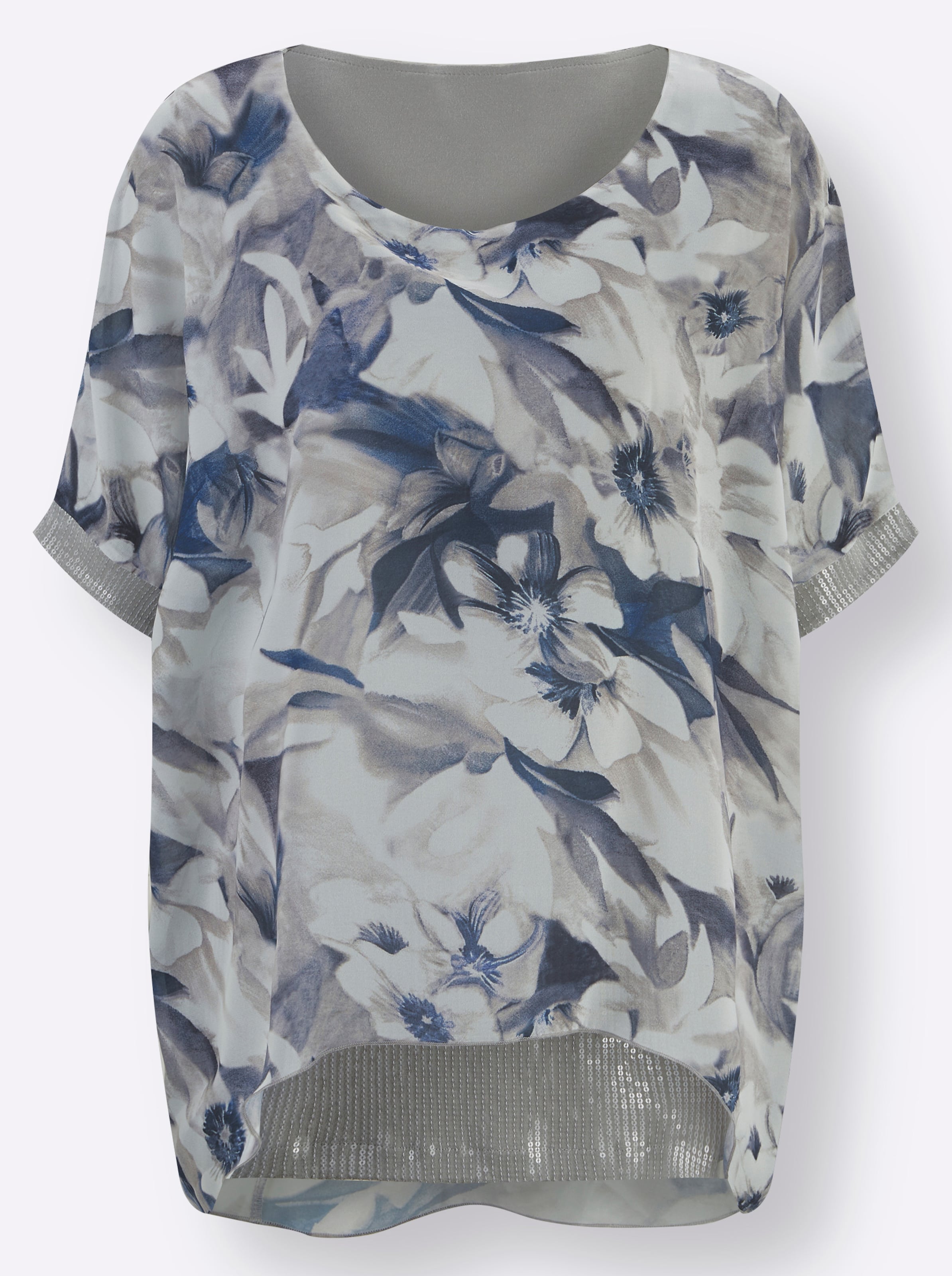 Longbluse in ecru-bedruckt