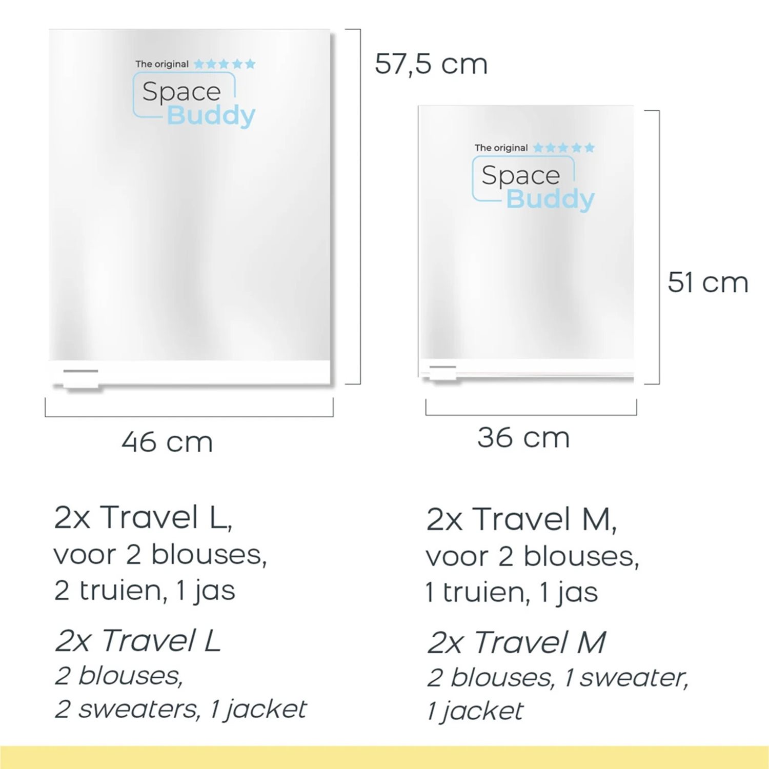 Travelbags Space Buddy Vacuümzakken Travelset 4-pcs transparant