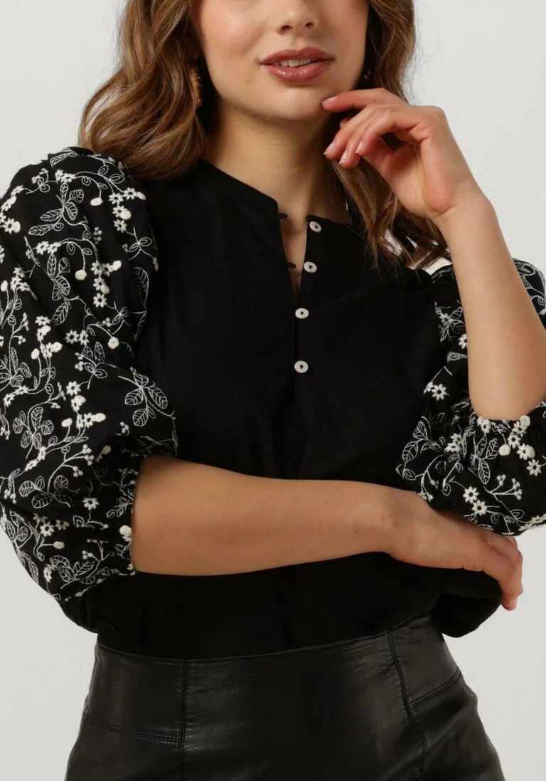 SUMMUM zwarte summum blouse shirt cotton embroidered