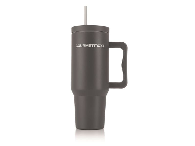 GOURMETmaxx Thermobecher 1200 ml, Grau Isolierbecher mit Griff