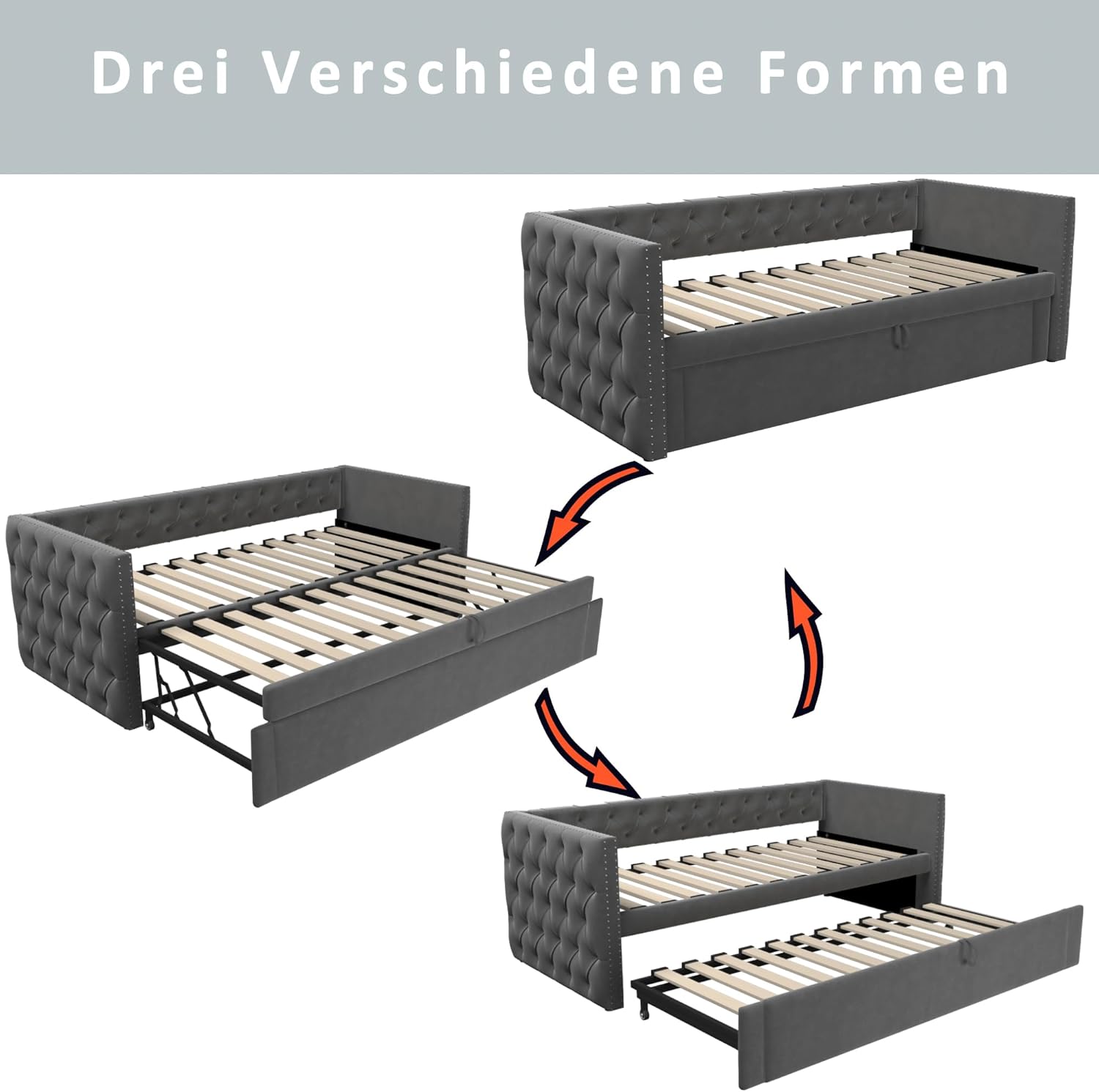 SogesPower Modernes 90x200 cm Schlafsofa, Multifunktionales Design als Tagesbett & Sofa, Atmungsaktiver Samtbezug, Mit hochwertigem Lattenrost