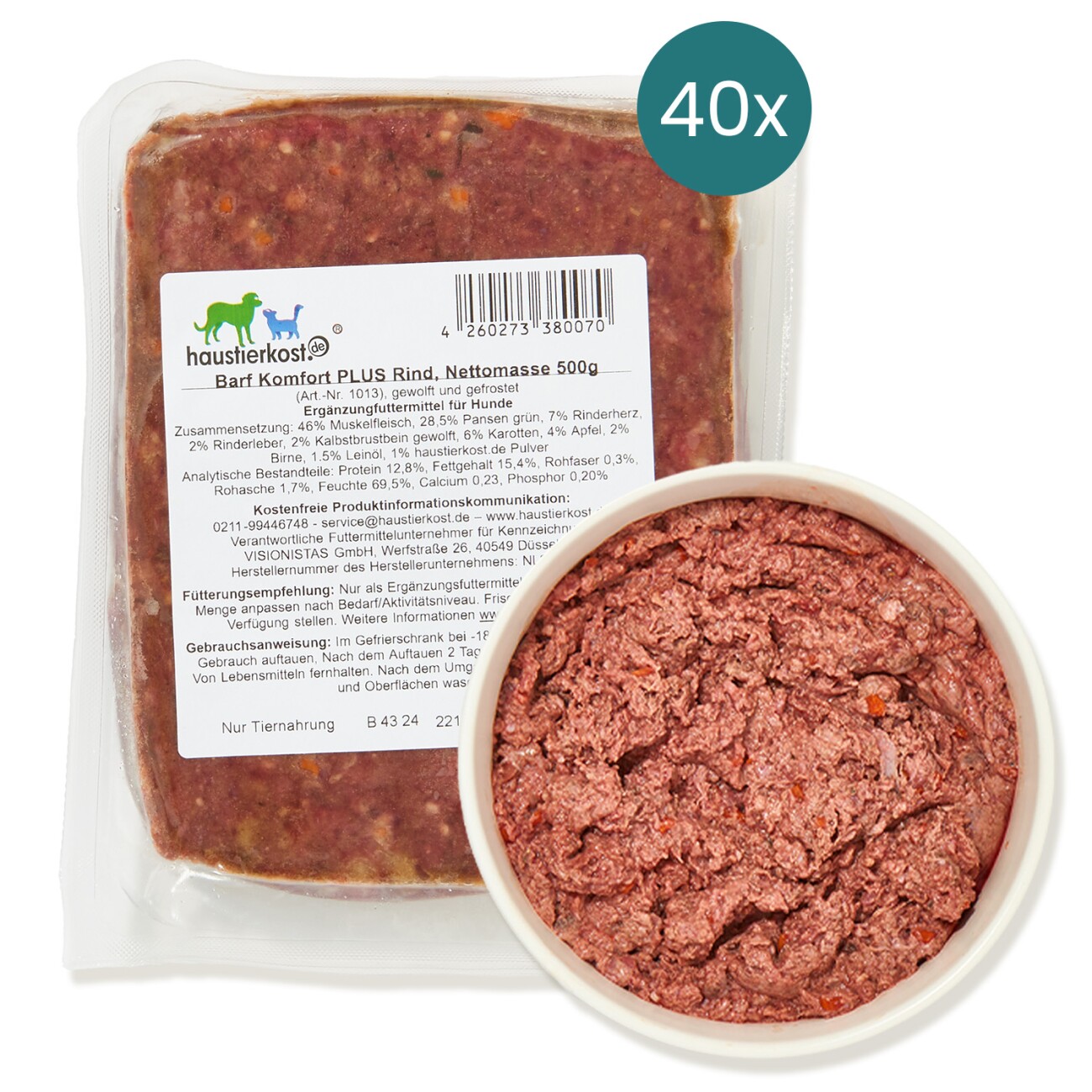 haustierkost.de BARF Komfort PLUS Rind Frostfutter 40 x 500 g