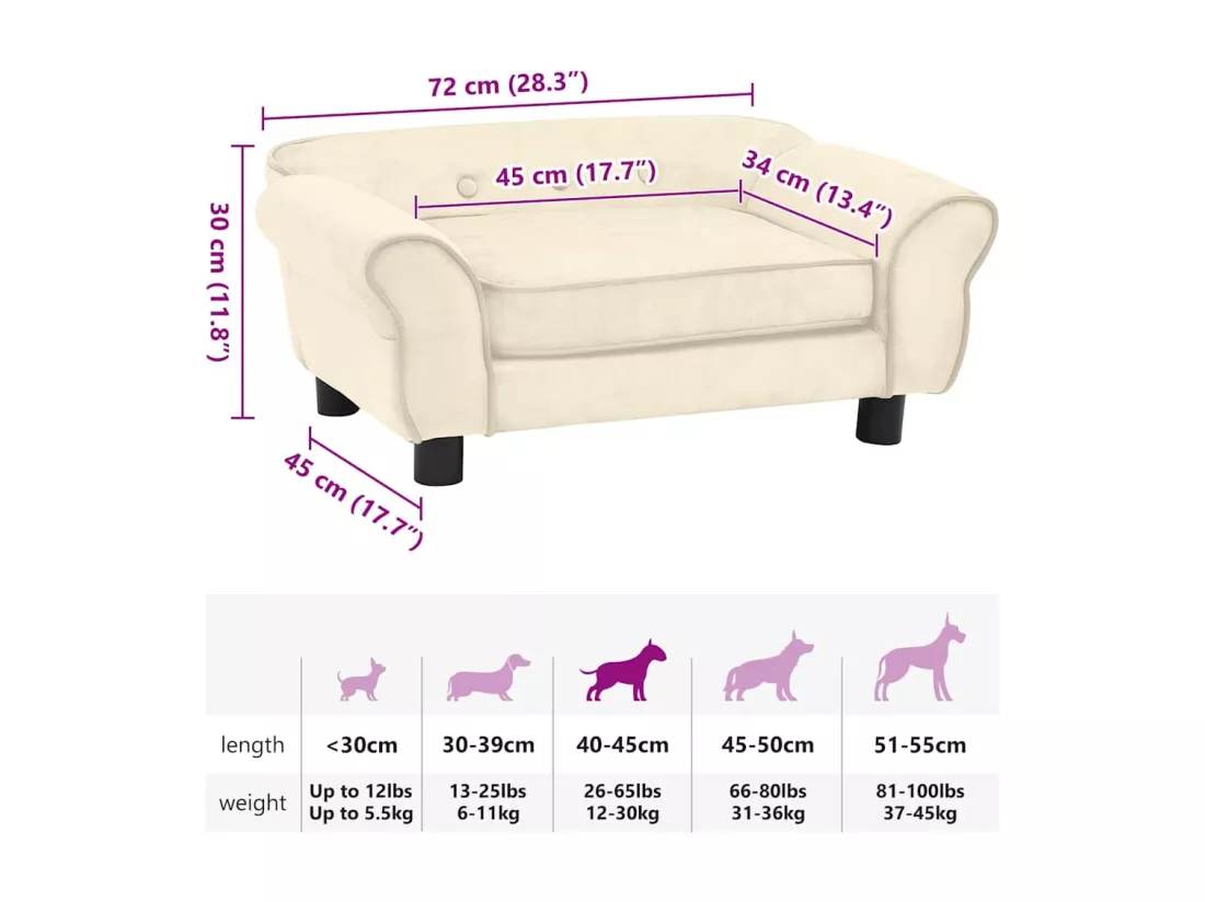 Canapé pour chien Crème 72x45x30 cm Peluche