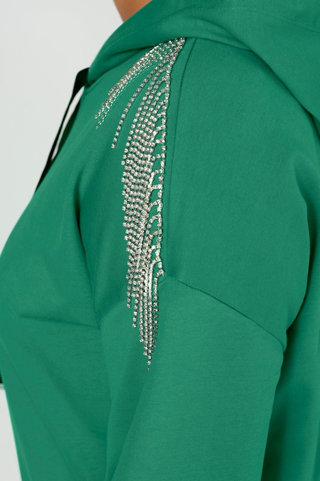 Hoodie, Kapuzensweatshirt, oversized, Glitzer-Schulterfransen, Ballon-Langarm